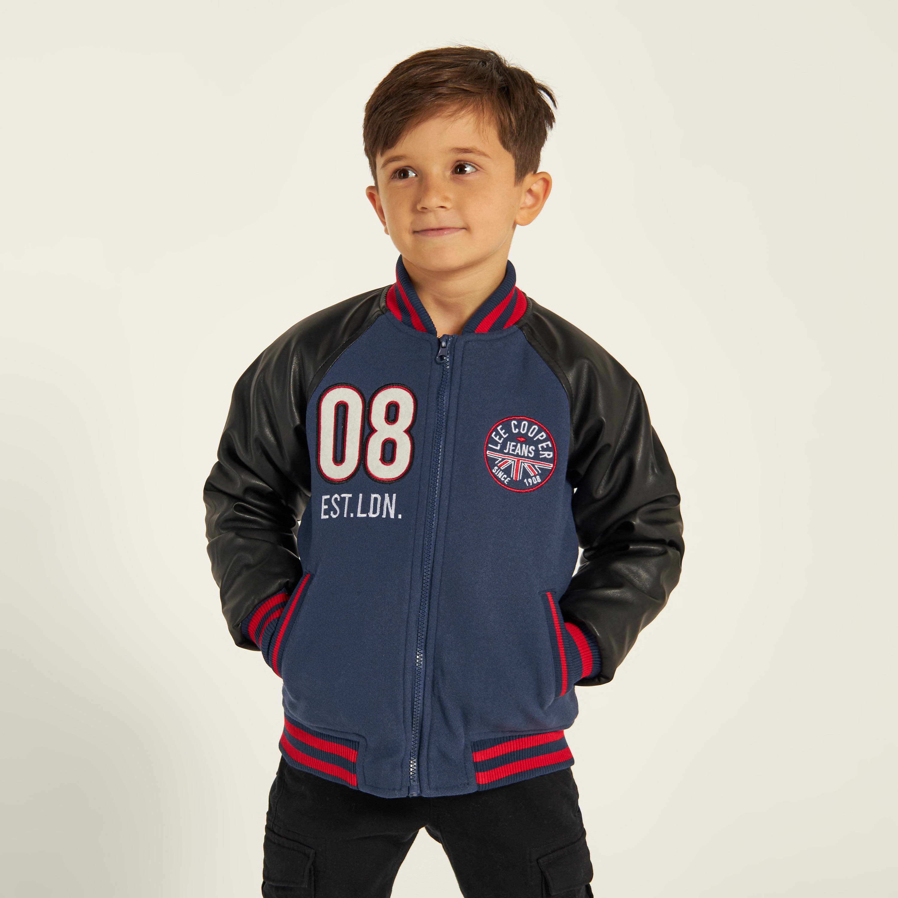 Lee Cooper Varsity Jacket with Zip Closure and Pockets-boys-clothing-jacketsandcoats-image-2
