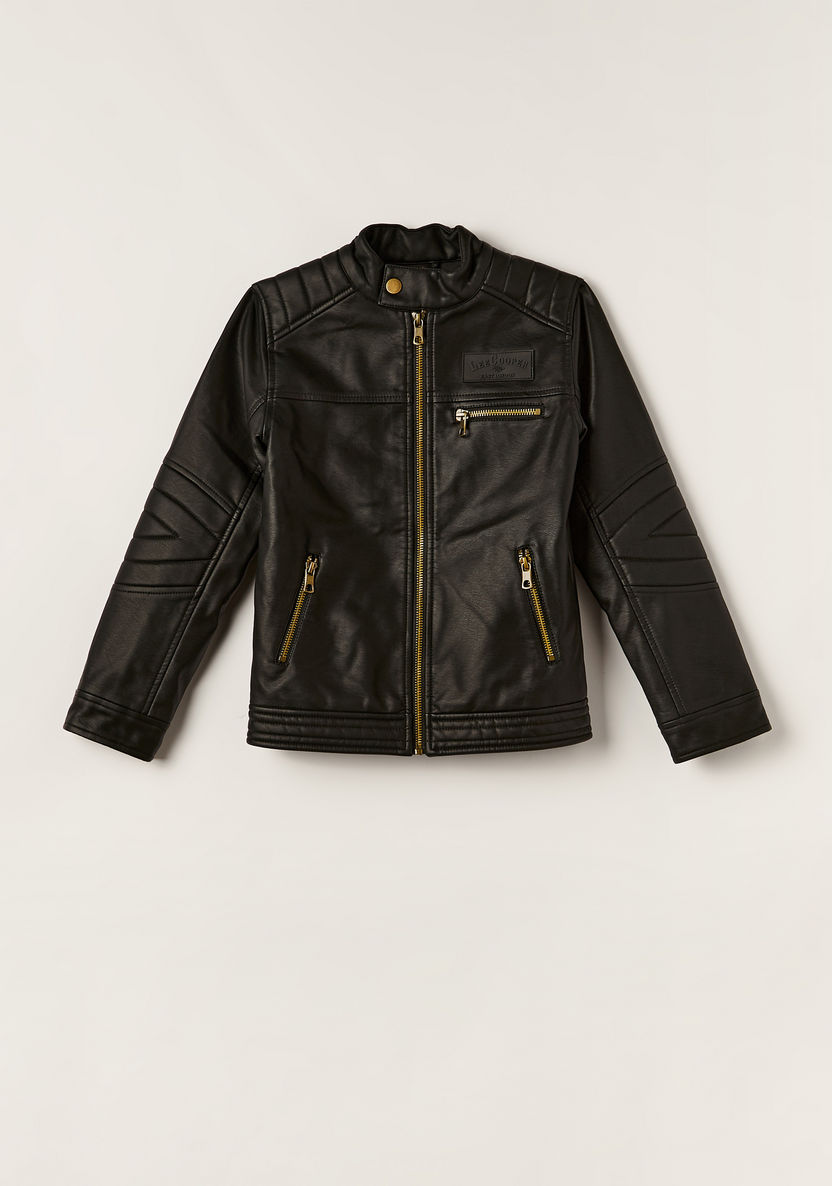 Lee Cooper Solid Biker Jacket with Zip Closure and Pockets-Coats and Jackets-image-0