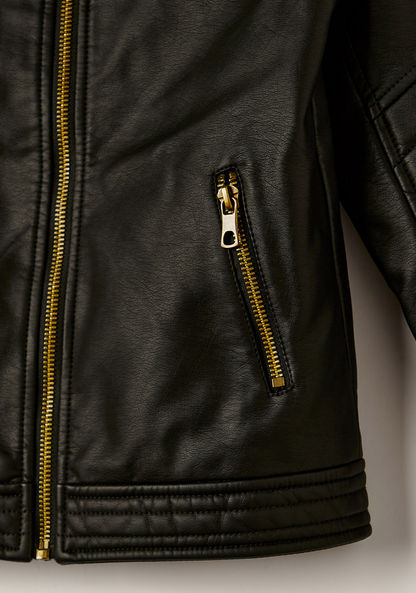 Lee Cooper Solid Biker Jacket with Zip Closure and Pockets