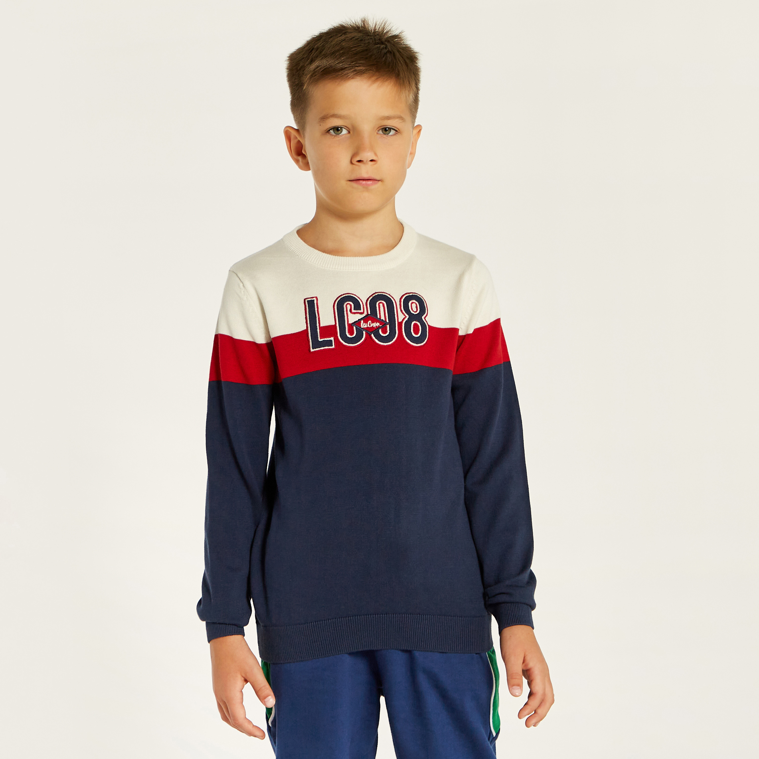 Lee Cooper Colourblock Sweater with Crew Neck and Long Sleeves-boys-clothing-jumpersandcardigans-image-2