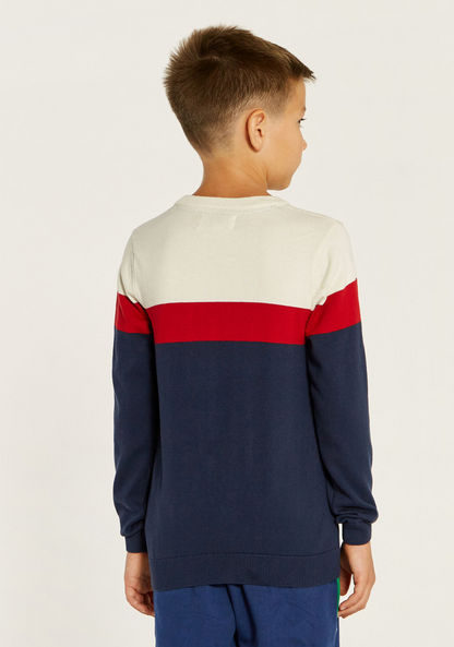 Lee Cooper Colourblock Sweater with Crew Neck and Long Sleeves