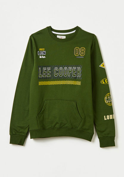 Lee Cooper Printed Sweatshirt with Long Sleeves and Kangaroo Pocket-Sweatshirts-image-0