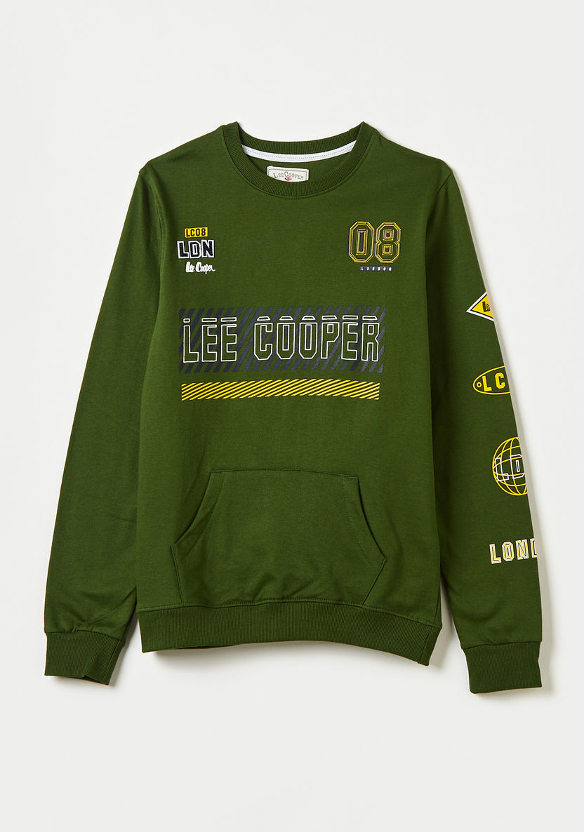 Lee Cooper Printed Sweatshirt with Long Sleeves and Kangaroo Pocket-Sweatshirts-image-0