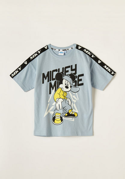 Disney Mickey Mouse Print T-shirt with Short Sleeves