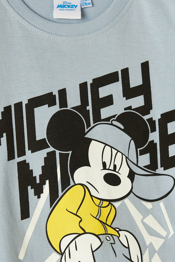 Disney Mickey Mouse Print T-shirt with Short Sleeves