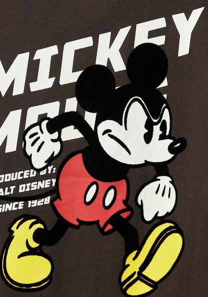 Disney Mickey Mouse Print Crew Neck T-shirt with Short Sleeves