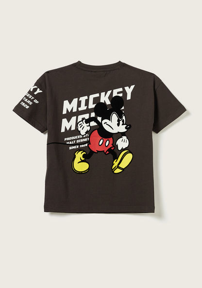 Disney Mickey Mouse Print Crew Neck T-shirt with Short Sleeves