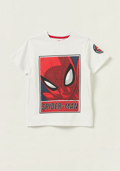 Spiderman Print T-shirt with Crew Neck and Short Sleeves