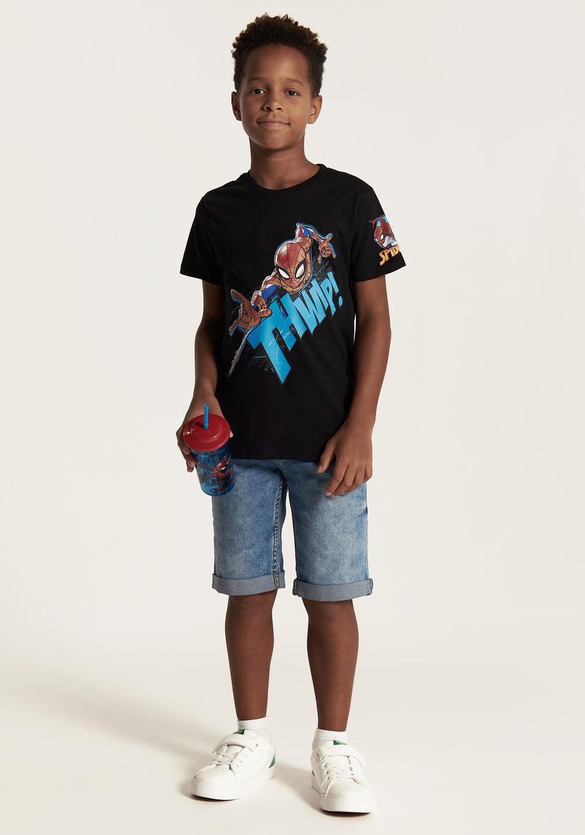 Spiderman Print T-shirt with Crew Neck and Short Sleeves-T Shirts-image-0