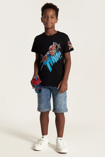 Spiderman Print T-shirt with Crew Neck and Short Sleeves