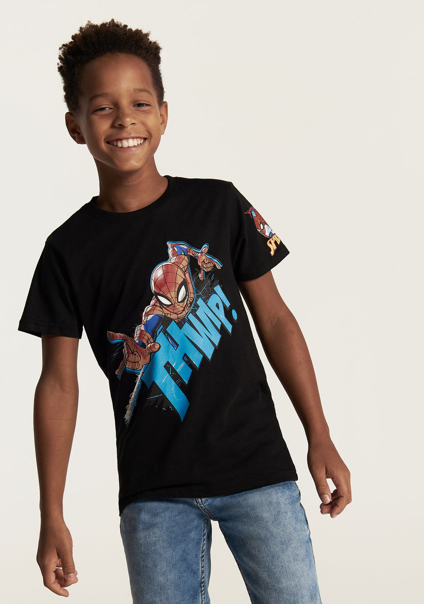 Spiderman Print T-shirt with Crew Neck and Short Sleeves-T Shirts-image-1