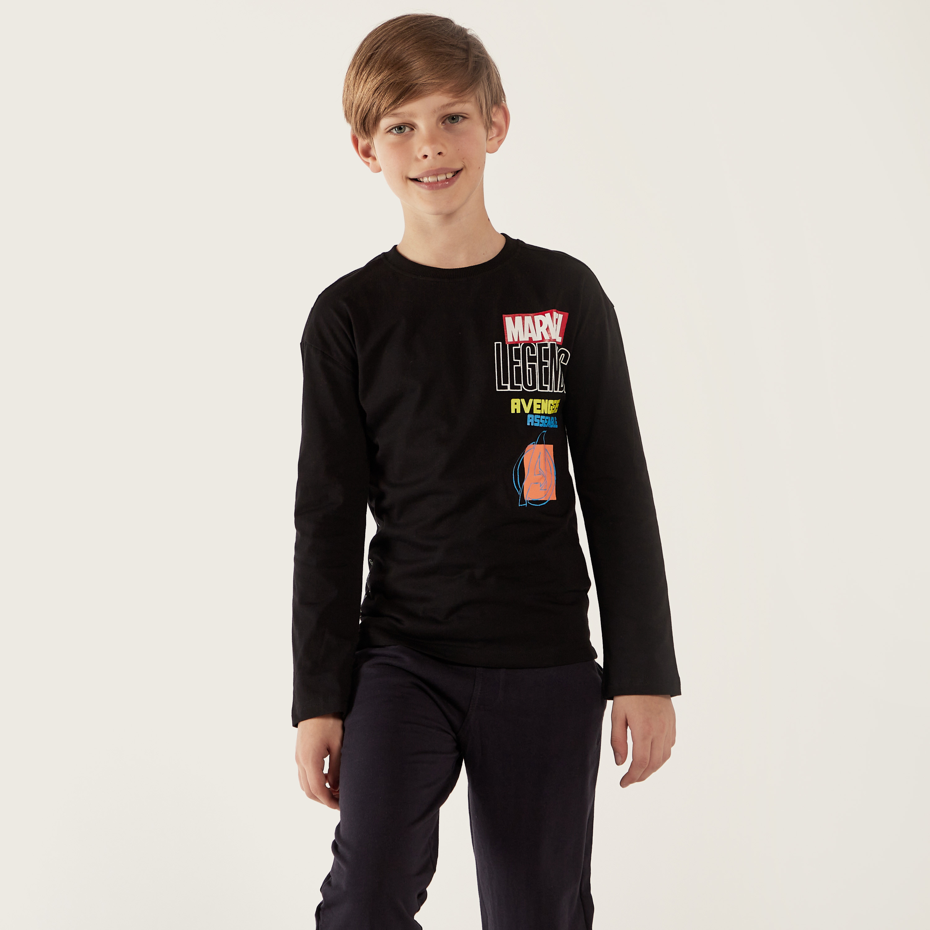 Avengers Print Crew Neck T-shirt with Long Sleeves-boys-clothing-tshirtsandpolos-image-1