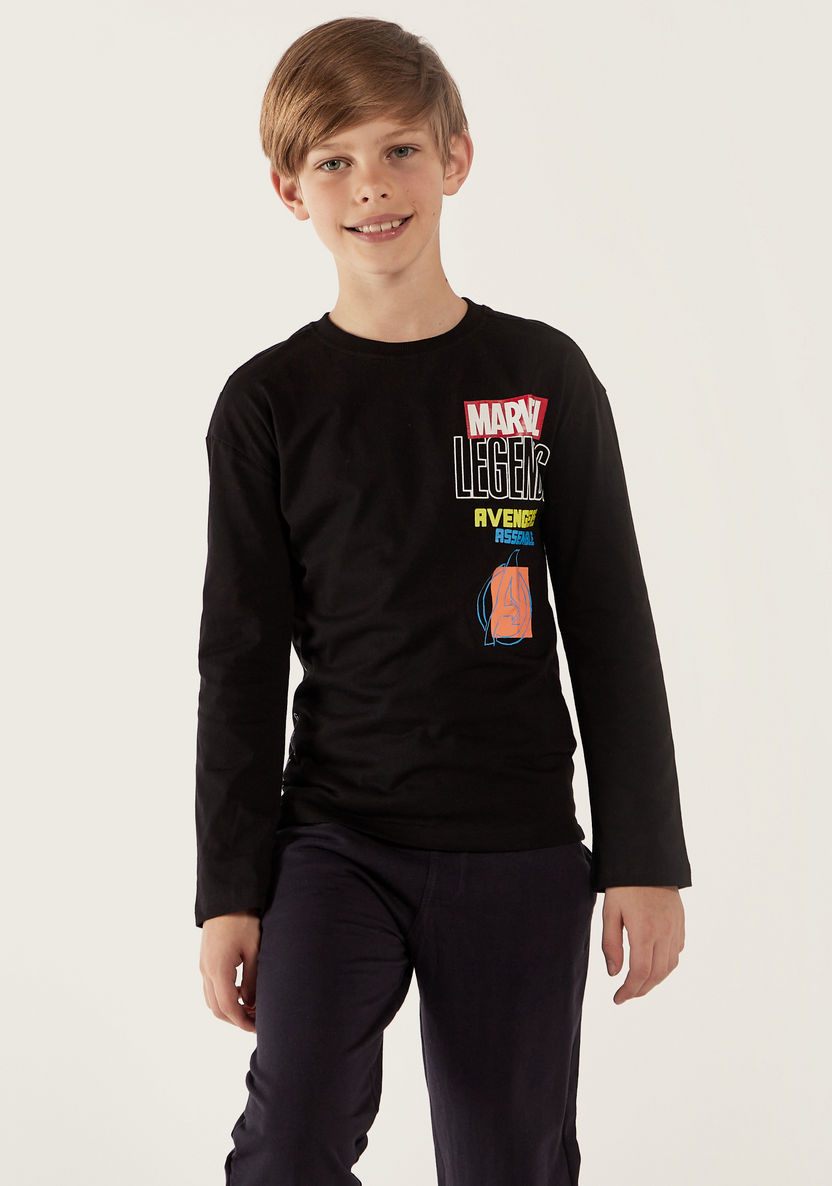 Avengers Print Crew Neck T-shirt with Long Sleeves-T Shirts-image-0