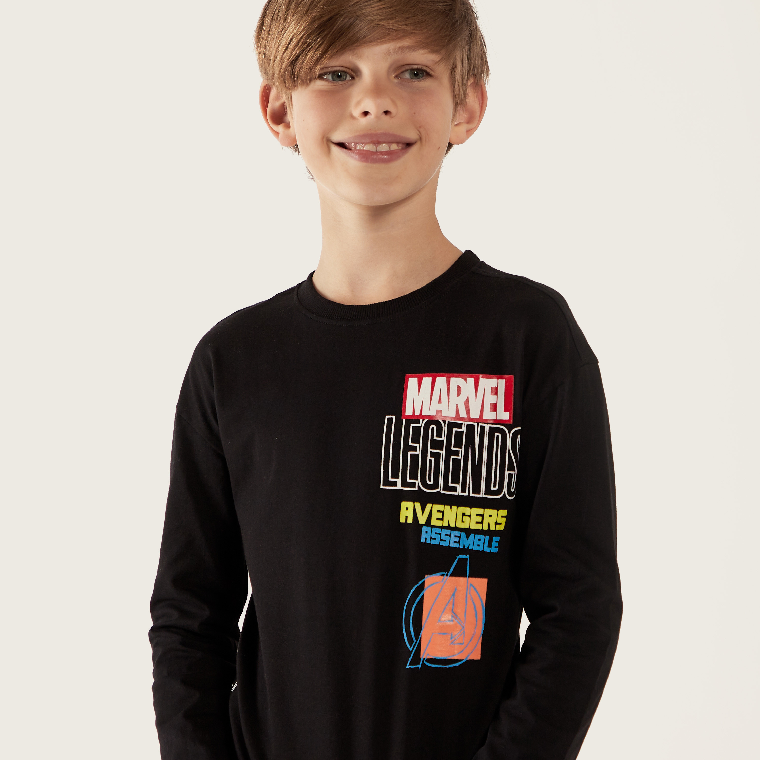 Avengers Print Crew Neck T-shirt with Long Sleeves-boys-clothing-tshirtsandpolos-image-3