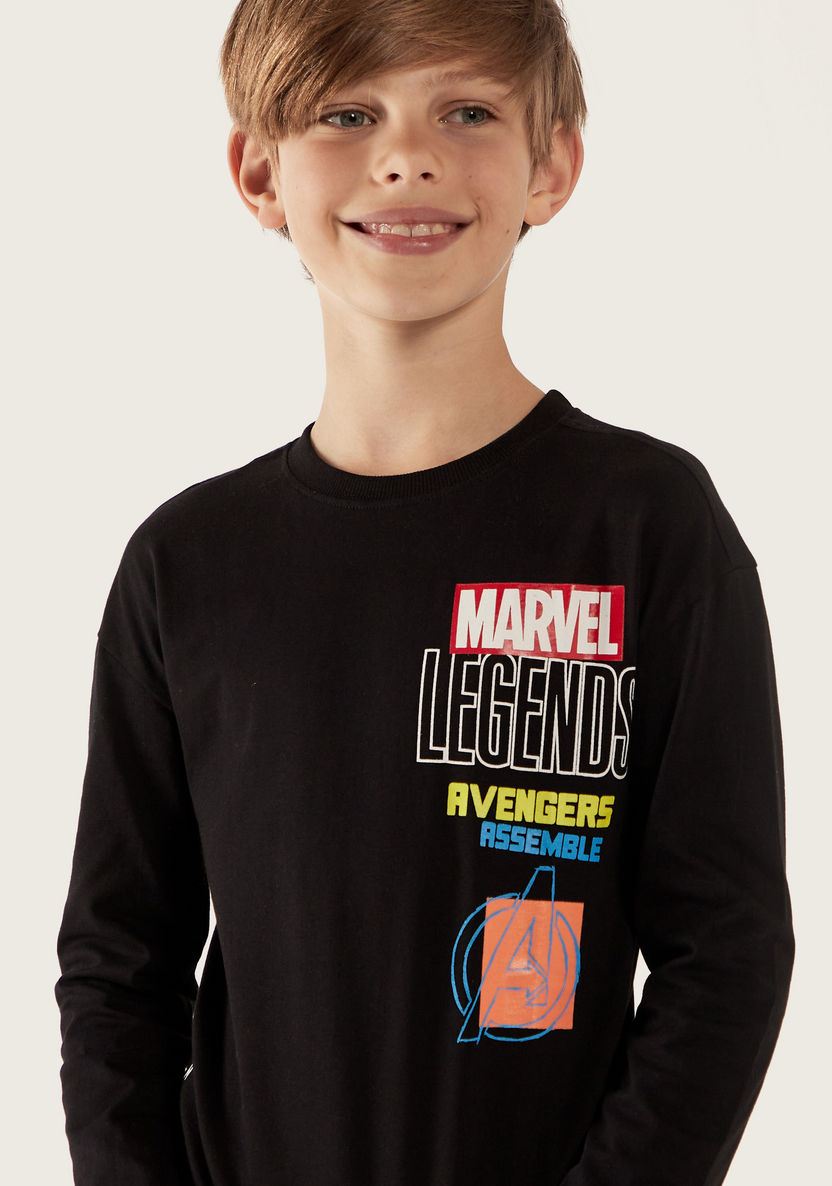 Avengers Print Crew Neck T-shirt with Long Sleeves-T Shirts-image-2