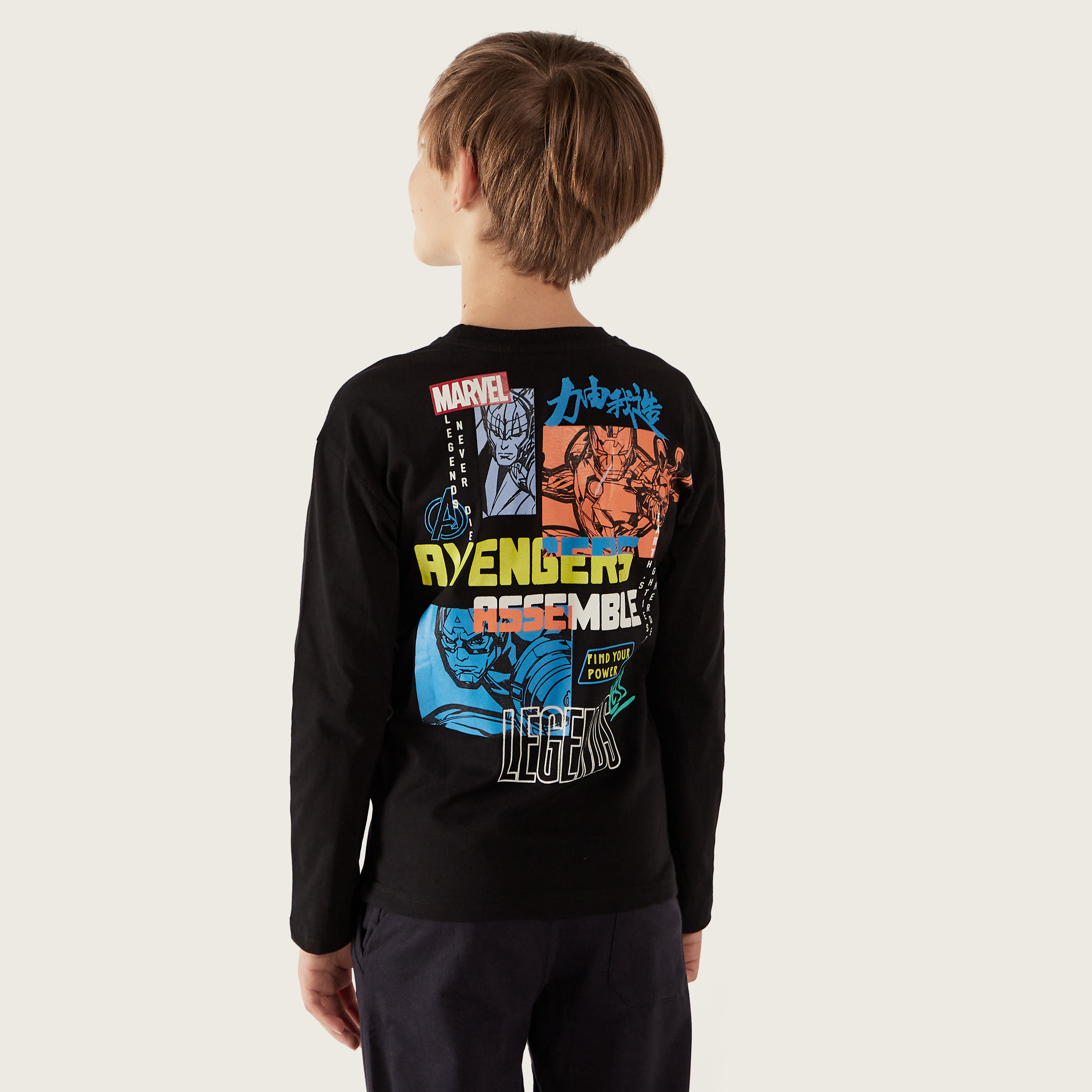 Avengers Print Crew Neck T-shirt with Long Sleeves-boys-clothing-tshirtsandpolos-image-4