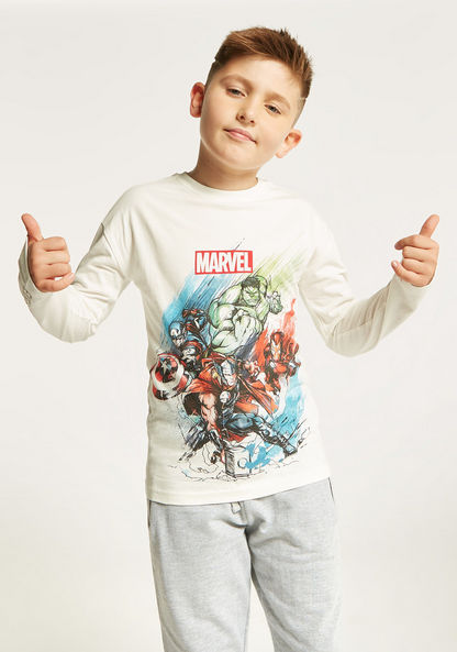 Avengers Print T-shirt with Crew Neck and Long Sleeves-T Shirts-image-1