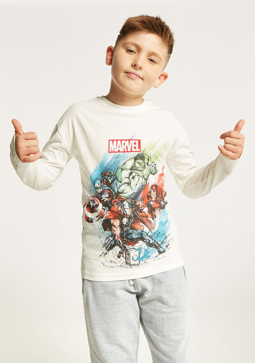 Avengers Print T-shirt with Crew Neck and Long Sleeves-T Shirts-image-1