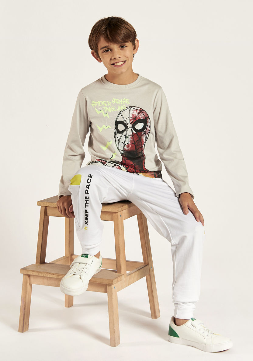 Spider-Man Print Crew Neck T-shirt with Long Sleeves-T Shirts-image-0