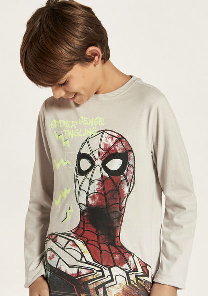Spider-Man Print Crew Neck T-shirt with Long Sleeves