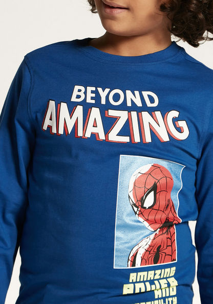 Spider-Man Print T-shirt with Long Sleeves and Crew Neck