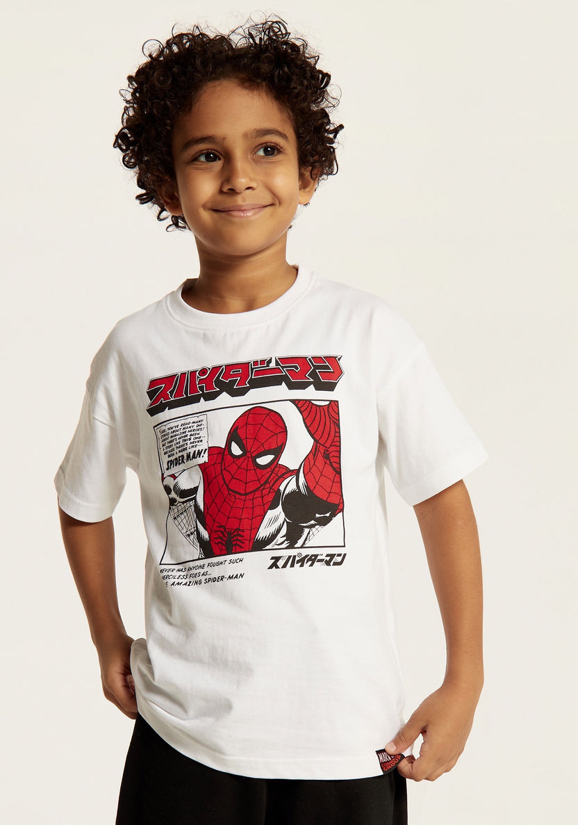 Spider-Man Print T-shirt with Round Neck and Short Sleeves-T Shirts-image-1