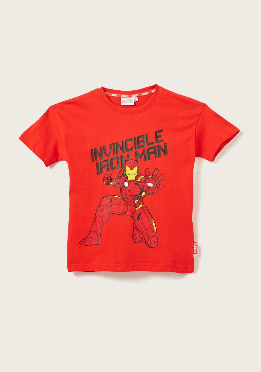 Iron Man Print T-shirt with Crew Neck and Short Sleeves-T Shirts-image-0