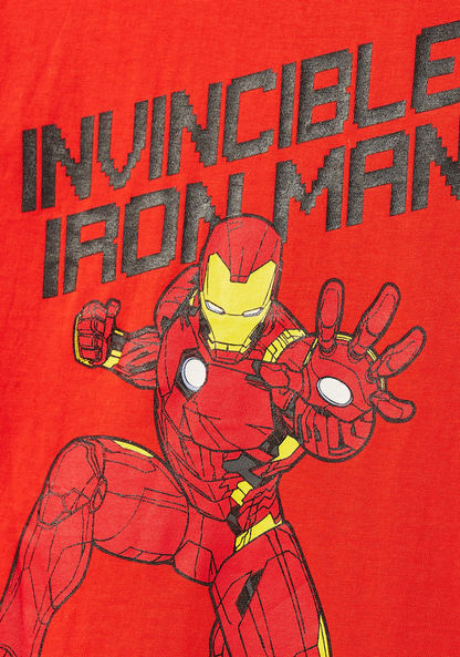 Iron Man Print T-shirt with Crew Neck and Short Sleeves