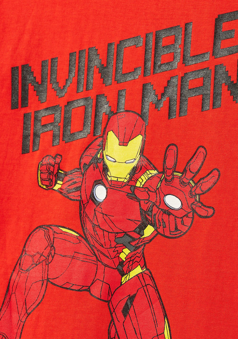 Iron Man Print T-shirt with Crew Neck and Short Sleeves-T Shirts-image-3