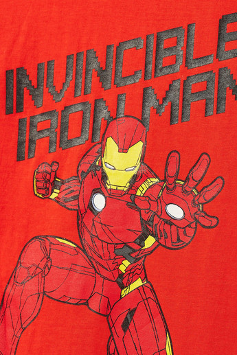 Iron Man Print T-shirt with Crew Neck and Short Sleeves