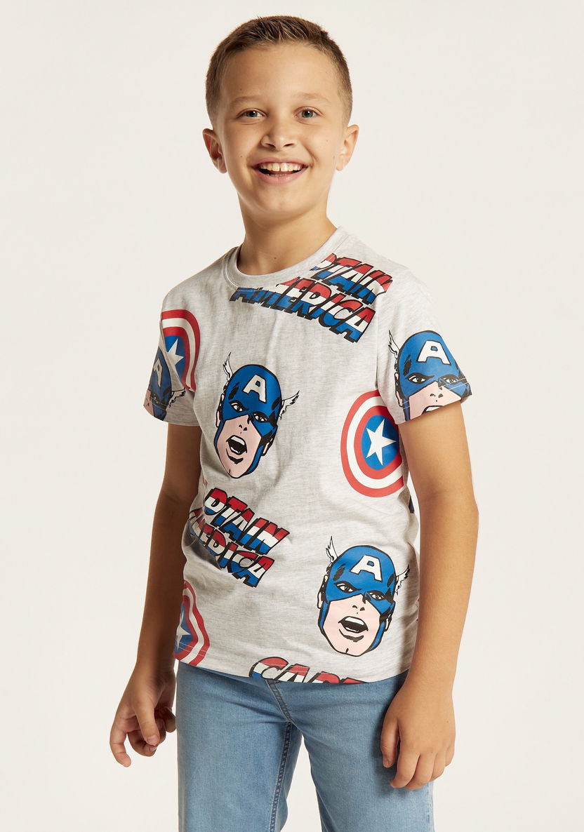 Captain America Print T-shirt with Crew Neck and Short Sleeves-T Shirts-image-1