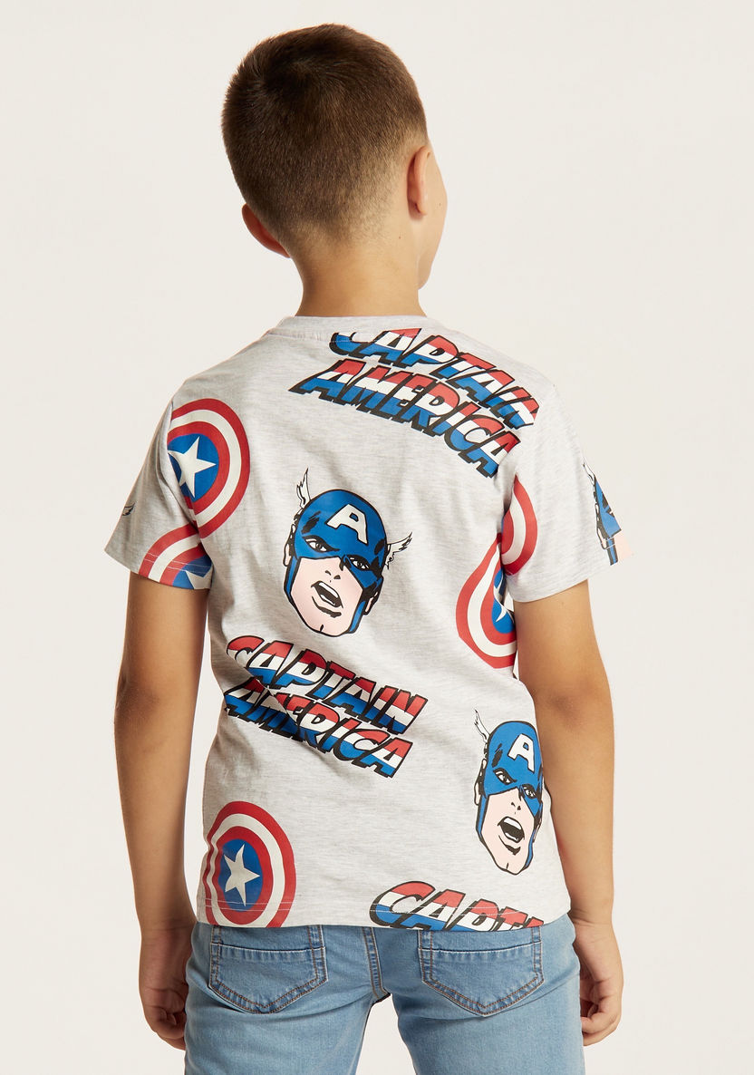 Captain America Print T-shirt with Crew Neck and Short Sleeves-T Shirts-image-3