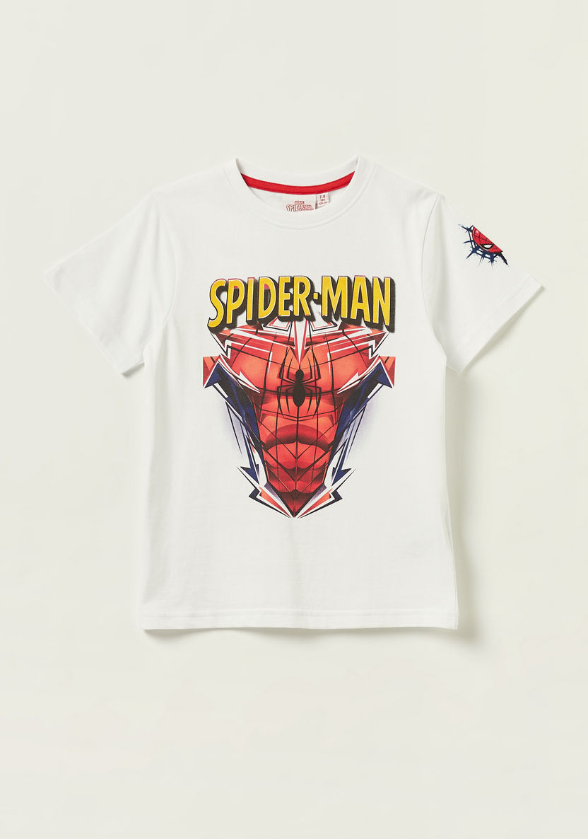 Spiderman Print T-shirt with Crew Neck and Short Sleeves-T Shirts-image-0