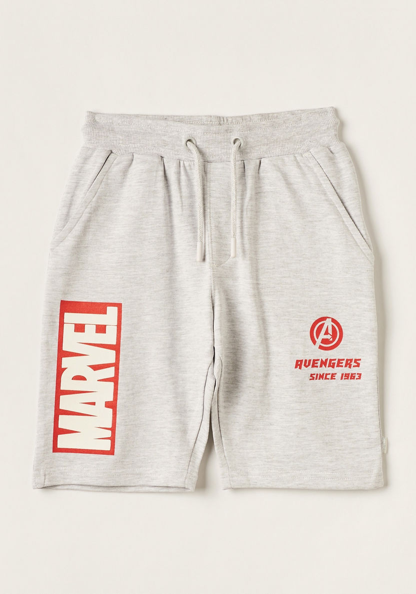 Avengers Print Shorts with Drawstring Closure and Pockets-Shorts-image-0