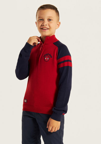 Spider-Man Embroidered High Neck Pullover with Zip Closure