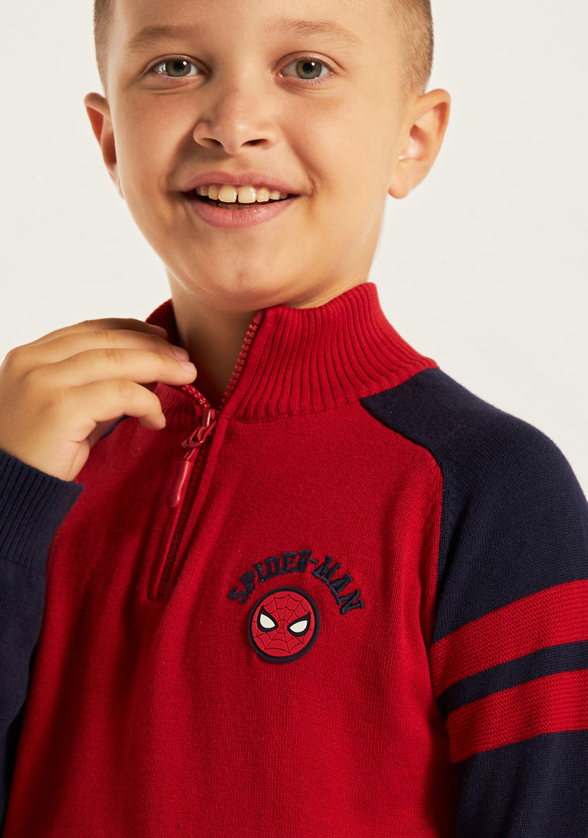 Spider-Man Embroidered High Neck Pullover with Zip Closure-Sweaters and Cardigans-image-3