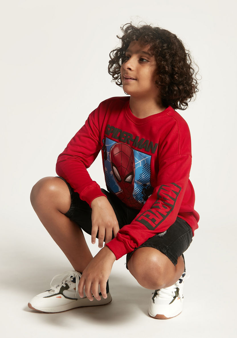 Spider-Man Print Crew Neck Sweatshirt with Long Sleeves-Sweaters and Cardigans-image-0