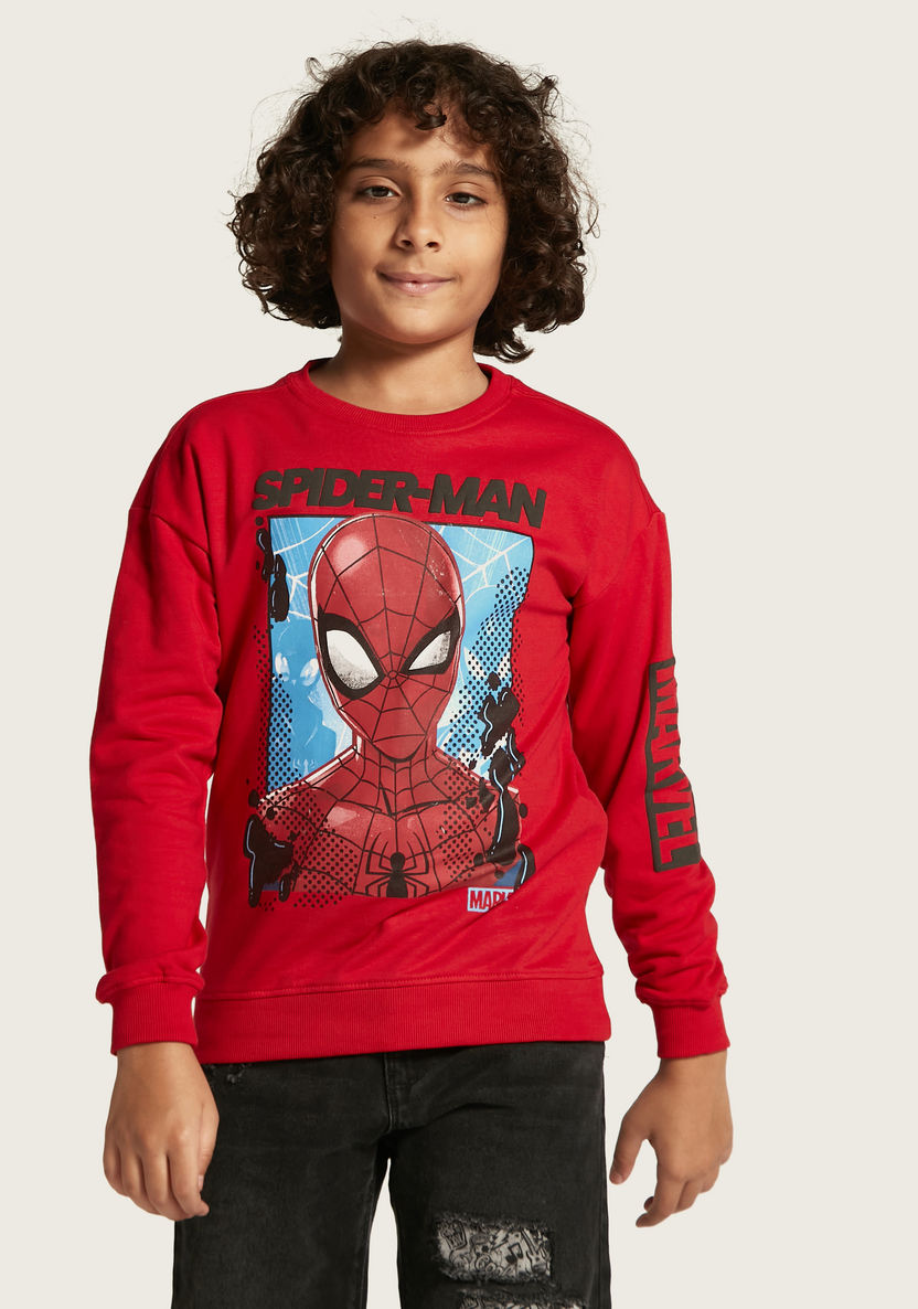 Spider-Man Print Crew Neck Sweatshirt with Long Sleeves-Sweaters and Cardigans-image-1