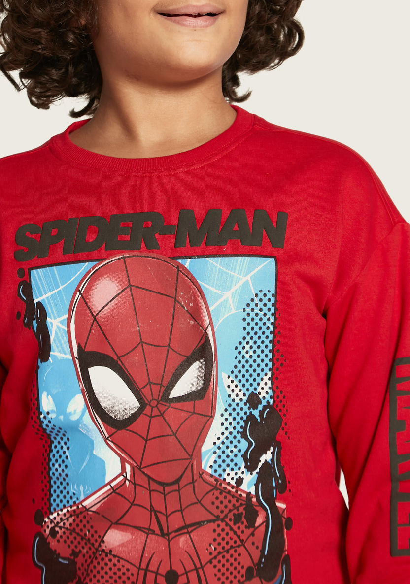 Spider-Man Print Crew Neck Sweatshirt with Long Sleeves-Sweaters and Cardigans-image-2