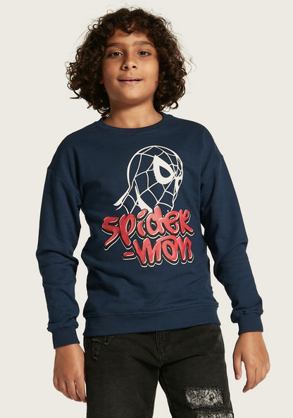 Spider-Man Print Crew Neck Sweatshirt with Long Sleeves