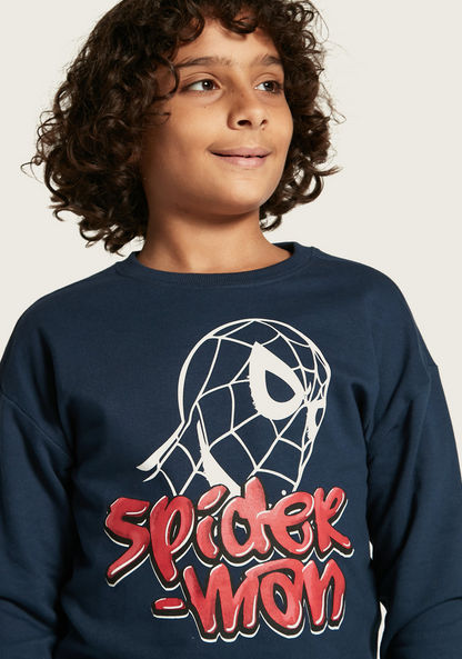 Spider-Man Print Crew Neck Sweatshirt with Long Sleeves