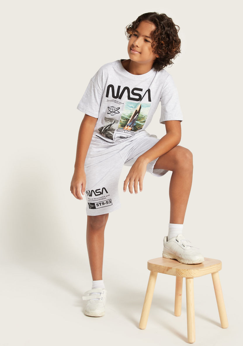 NASA Printed Round Neck T-shirt and Shorts Set-Clothes Sets-image-0