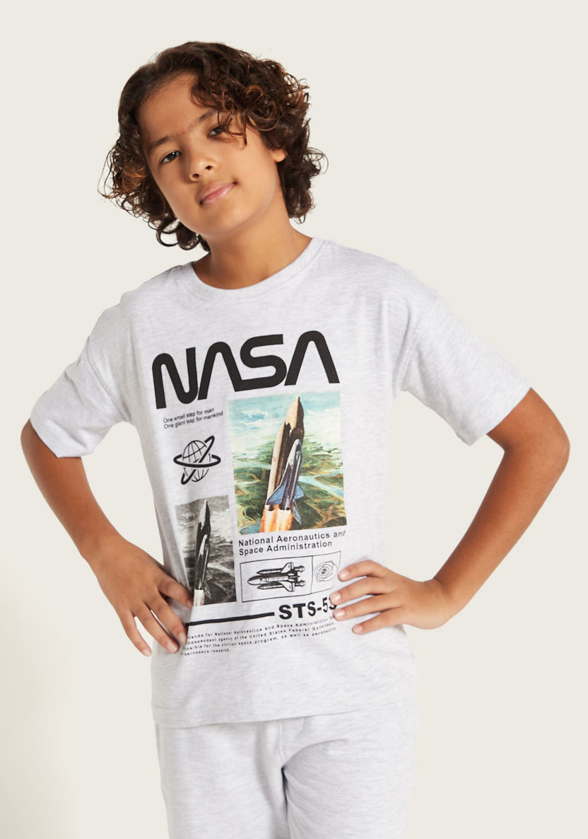 NASA Printed Round Neck T-shirt and Shorts Set-Clothes Sets-image-1