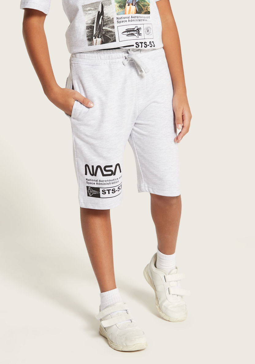 NASA Printed Round Neck T-shirt and Shorts Set-Clothes Sets-image-2