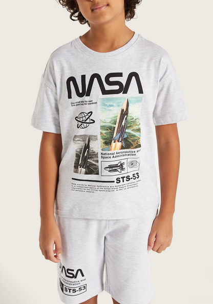 NASA Printed Round Neck T-shirt and Shorts Set