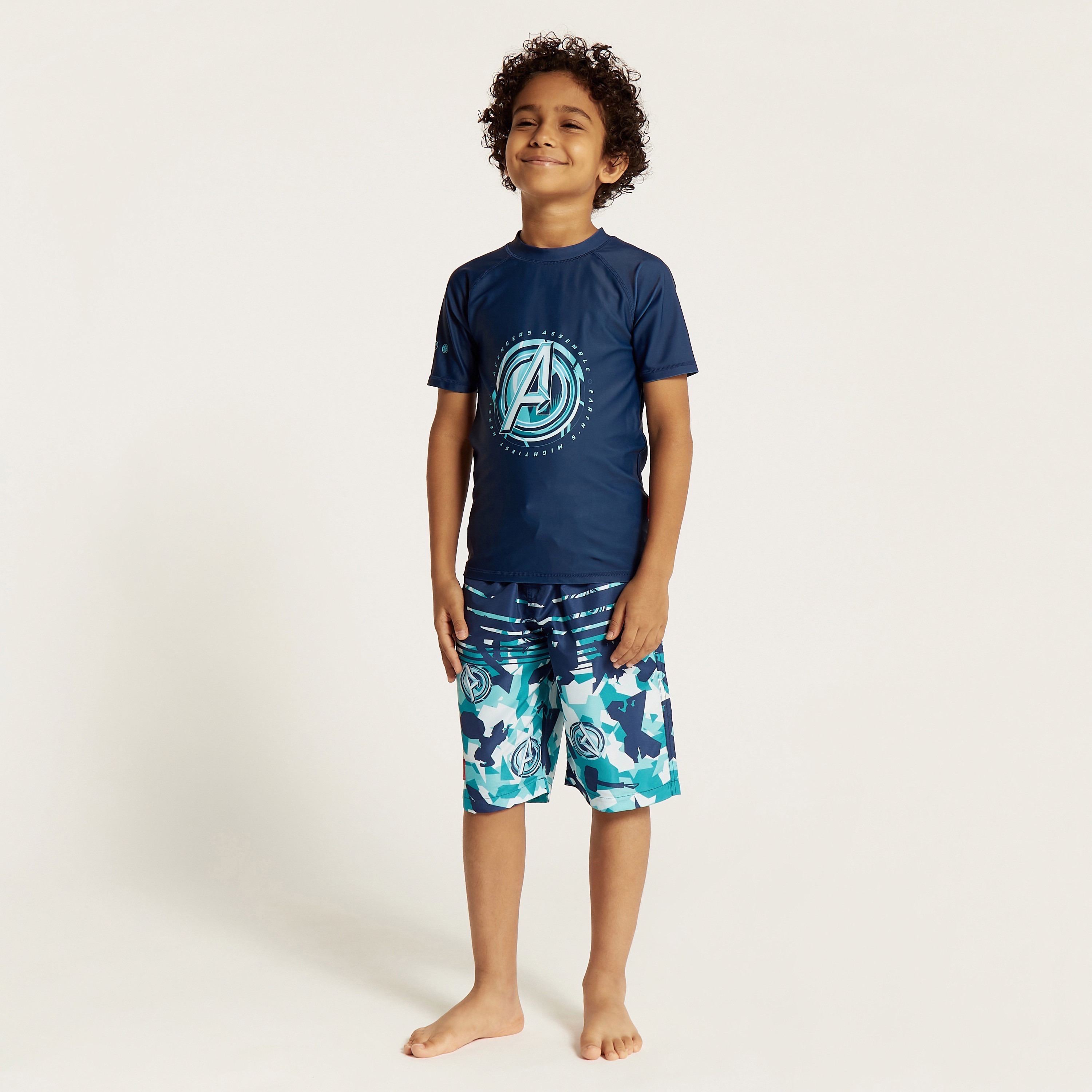 Avengers Print Round Neck T-shirt and Shorts Set-boys-clothing-sportswear-swimwear-image-1