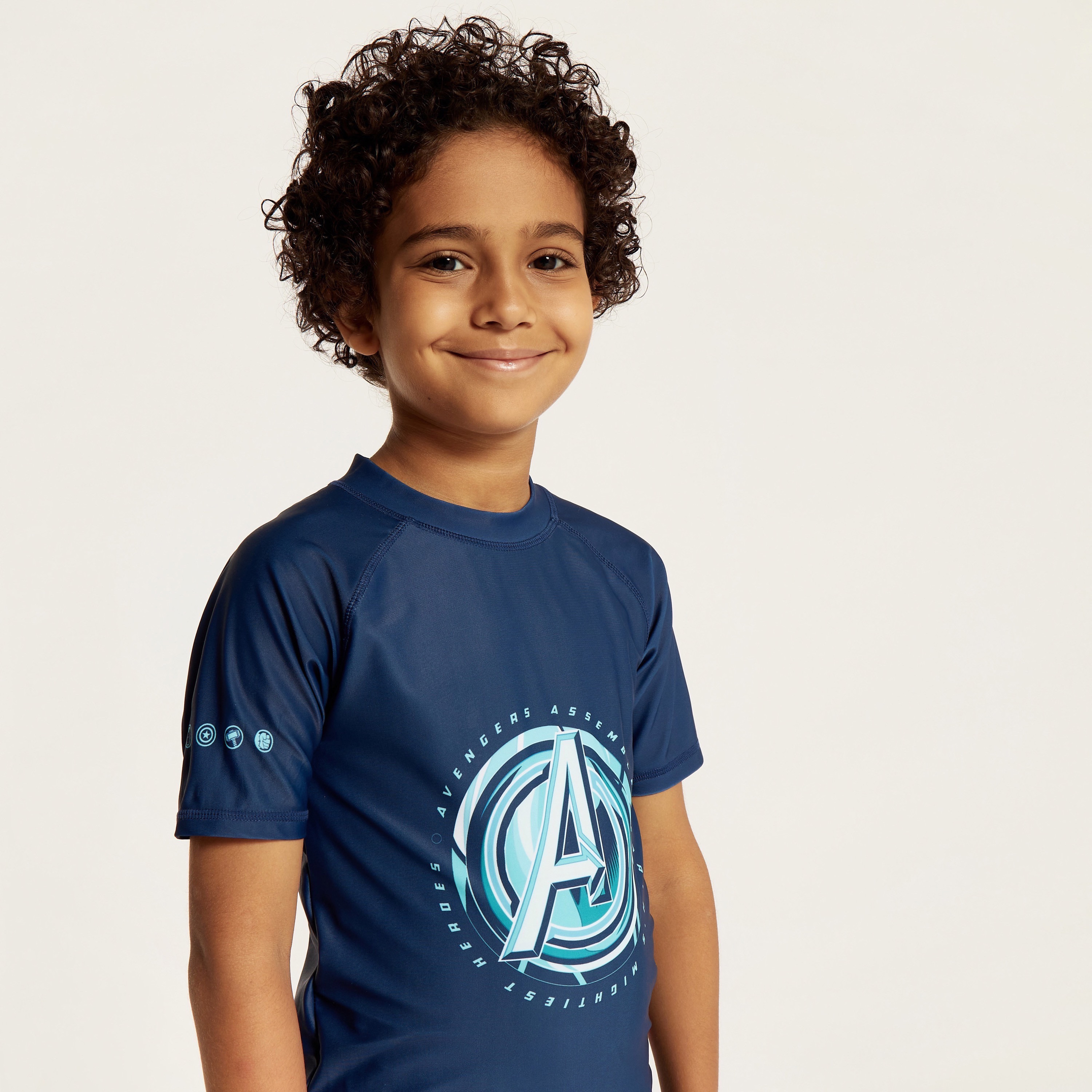 Avengers Print Round Neck T-shirt and Shorts Set-boys-clothing-sportswear-swimwear-image-2