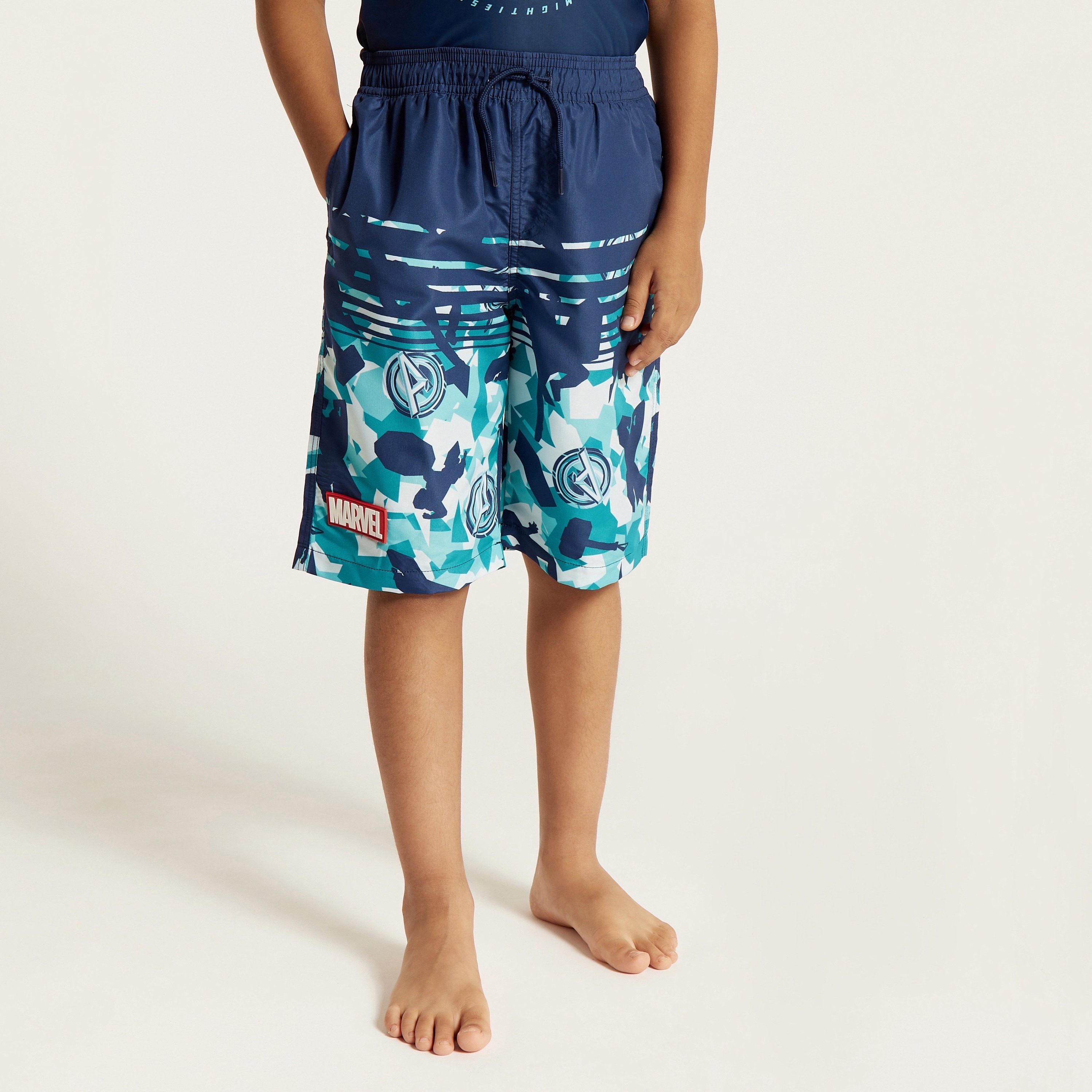 Avengers Print Round Neck T-shirt and Shorts Set-boys-clothing-sportswear-swimwear-image-3