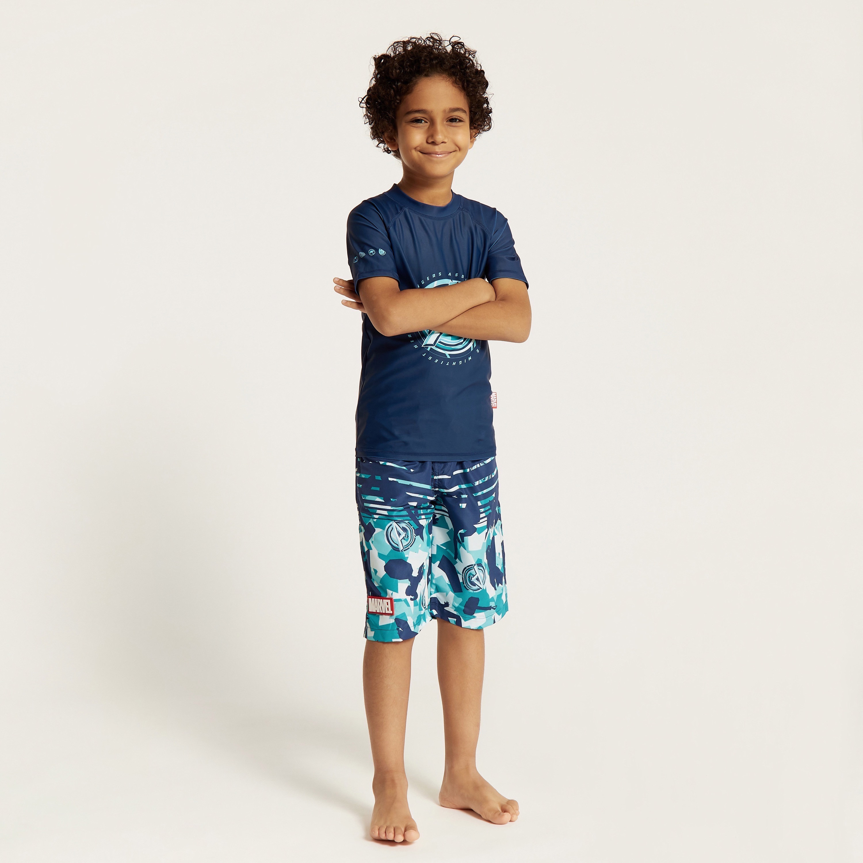 Avengers Print Round Neck T-shirt and Shorts Set-boys-clothing-sportswear-swimwear-image-5