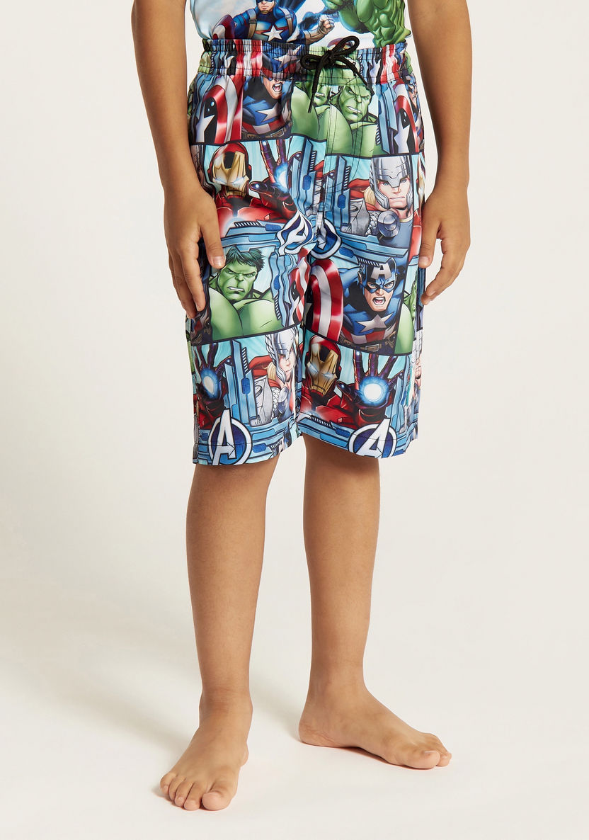 Avengers Print Mid-Rise Swimshorts with Drawstring Closure and Pockets-Swimwear-image-0